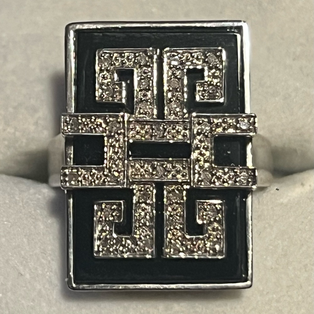 Affinity Art Deco Ring size 8, Sterling Sliver .925 Black Onyx and Diamond